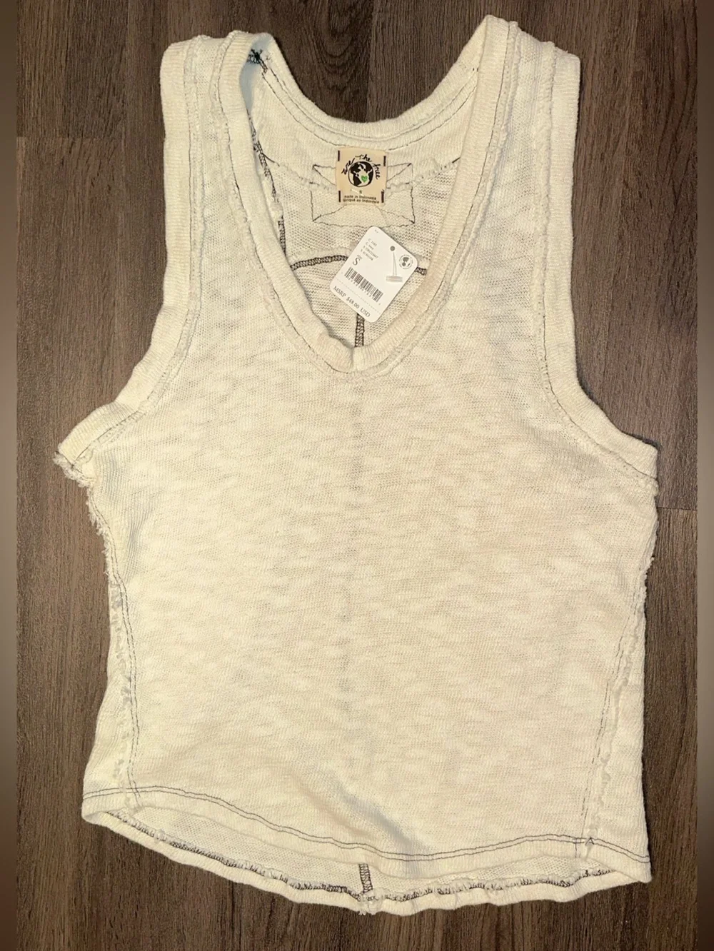 Free People / We The Free NWT Deep V-neck Ivory Tank Top - Small - Boho Raw Edge - Picture 1 of 11